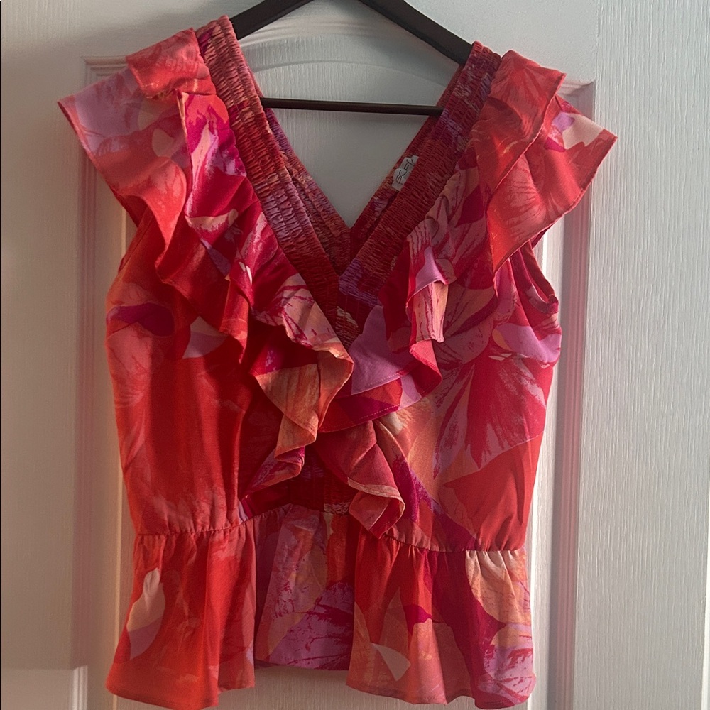 Sofia Jeans By Sofia Vergara Women's Short Sleeve Smocked Ruffle Top Size Medium